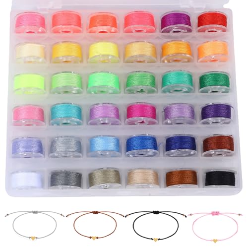 36 Rollen Nähgarn für Nähmaschine, Nähgarn Set 0,55mm x 10m, Stickgarn für Stickmaschine mit Box für Armbänder, Halsketten, Schmuckherstellung, DIY Basteln (36Bunte)