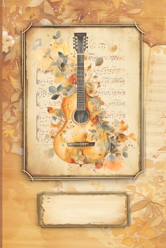 Notizbuch für Gitarristen: Im antiken altmodischen Vintage-Stil || Inkl. Rätseln mit Fachbegriffen zum Thema "Musik" || Ideal als Geschenk für Gitarrenspielerin, Musikstudentin, Gitarrenlehrerin