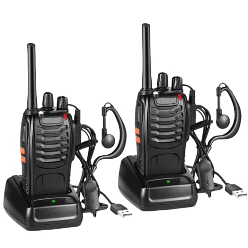 Walkie Talkies PMR446 Professionelle Funkgerät Set, 16 Kanäle Wiederaufladbares Walky Talky Set Tragbares mit Headset und USB-Ladestation für Outdoor-Sport, Baustelle(1 Paar, Schwarz)