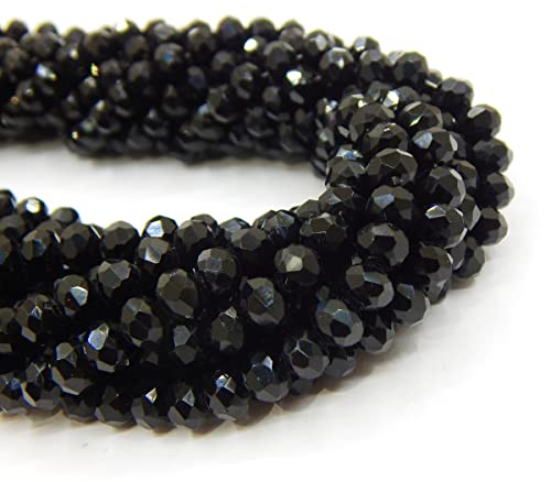 85 Stück Tschechische Böhmische Kristallperlen 6mm Tschechische Perlen CZ Glasschliffperlen Facettierte Rondelle Kügelchen Glasperlen, 1 strang (Schwarz)