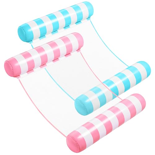 Sloosh 2 Pack Hängematte Pool Floats für Erwachsene, 4-in-1-aufblasbare Mehrzweck-Schwimmhilfen für den Pool, PVC Wasserhängematten Lounge Floaties(Aquablau, Rosa)