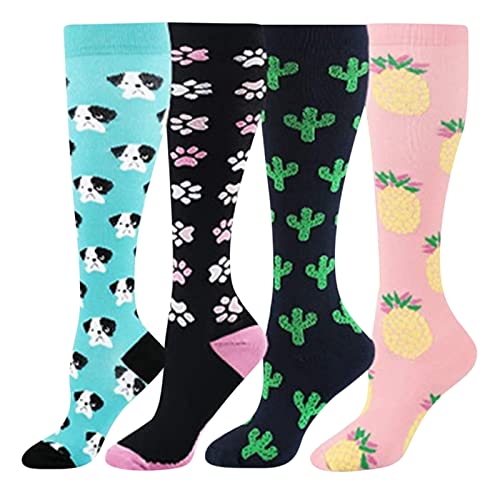 Generisch Damen Stützstrümpfe Unisex 4 Sockenpaare Breite Sportsocken Damen Strümpfe Ohne Gummi (Black, L-XL)