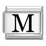 Quiges - 9mm Laser geätzt Italian Style Modul Edelstahl Alphabet Buchstabe M für Italienische Armbänder
