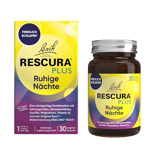 Bachblüten Original Bach RESCURA PLUS Ruhige Nächte 30 vegane Kapseln | Bachblütenmischung mit Ashwagandha und B-Vitaminen für ruhige Nächte | Friedlich schlafen | ehemals Rescue