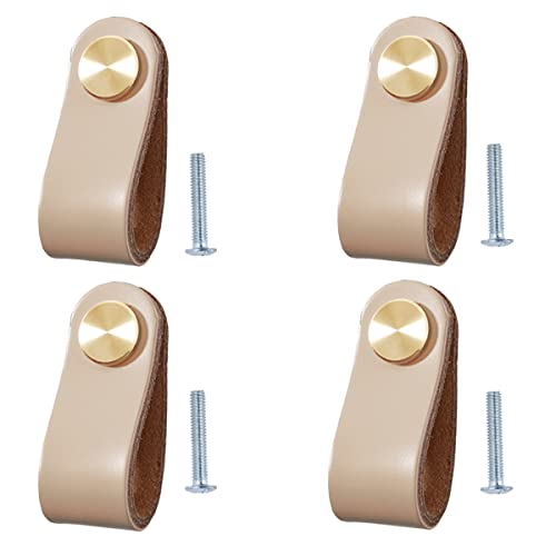 BOOLSFMAM 4 Stück Ledergriffe für Möbel,6.4 x 2.5 cm Handgemachte Griff Möbelknöpfe Leder Möbelgriffe,Schrank knöpfe,Schrankknöpfe für Küchenschränke, Kleiderschrank