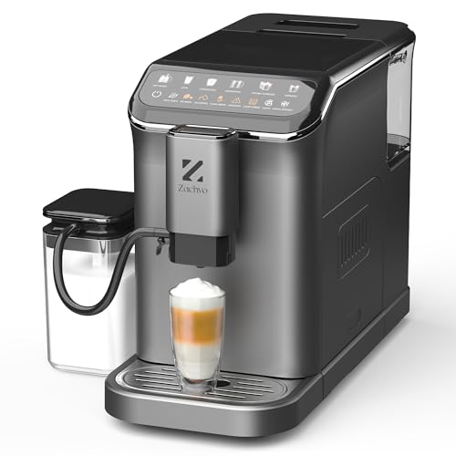 ZACHVO Kaffeevollautomat mit Milchbehälter, 20 Bar, 15-stufiges Mahlwerk, Touchscreen, PID-Temperaturkontrolle, Automatische Reinigung, 5 Getränke auf Knopfdruck – Latte, Cappuccino & mehr,Kompakt