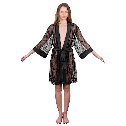 TAOLE The Art Of Lace Bademantel Damen, Morgenmantel Damen Lang Leicht, Frottee Nachtig, Bademäntel für Damen mit Reißverschluss, Nachtwäsche, morgenmantel Nachthemd, alle Körpertypen geeignet