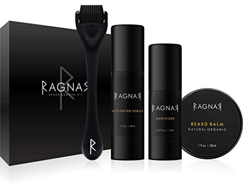 RAGNAR - Bart Set | Bartwuchsmittel für Männer | Bartwuchs fördern | Bartlücken schließen | Bartwachstumsserum | Bartroller + Gratis Bartbalsam/Bartwachs