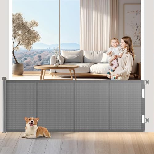 Treppenschutzgitter Ausziehbares Extrabreit Türschutzgitter für Babys, Babygitter & Hundegitter,500 cm Breite, 86 cm Höhe, Türschutzgitter für Treppe/Türen/Korridore/im Freien,Grau