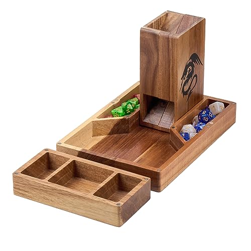 Tapeera Magnetischer Würfelturm aus Holz mit Ablage für Dungeons & Dragons – DND-Zubehör, Würfelrolltablett mit Kammer, tragbarer Rollenturm für Tisch-RPG-Brettspiele – DND-Geschenke