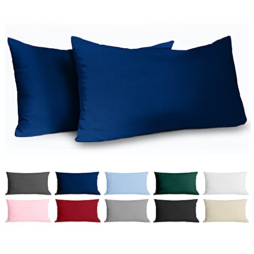 Dreamzie Kissenbezug 40 x 80 Renforcé Baumwolle (2er-Set) - Dunkelblau - Dicht gewebt mit 57 Fäden/cm² - Kissenbezug 40x80 cm - Oeko Tex Zertifiziert