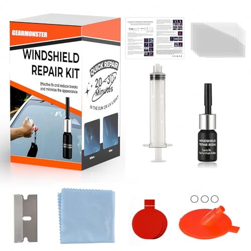 GEARMONSTER Windschutzscheibe Reparaturset Werkzeug, PKW Steinschlag Frontscheibe Glas Reparatur Flüssigkeit, Glasreparaturflüssigkeit, Reparatur Kratzern, Rissen, Auto Zubehör, Windshield Repair Kit
