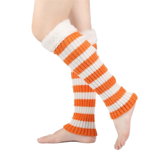 Weiße Stulpen Striped Knitted Sock Hairy Warm Leg Stacked Socks Christmas Warm Foot (Orange, One Size)