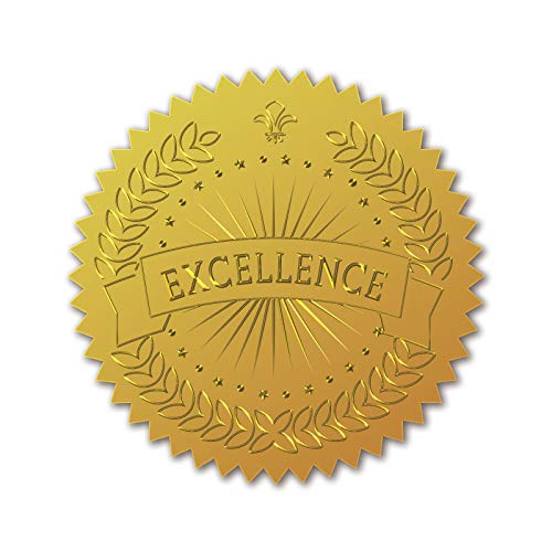 craspire 100 Stück Geprägte Goldfolie-Zertifikat-Siegel Selbstklebende Aufkleber Medaillendekor-Aufkleber Zertifizierung Abschluss Corporate Seals Notarsiegel Umschlag (Excellence)