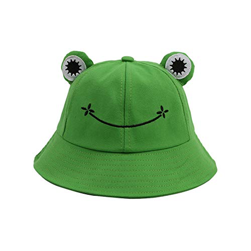 Fischerhut für Erwachsene, Frosch-Angler, Sonnenhut, Sommerhut aus- Baumwolle, niedlicher Frosch-Hut für Frauen Grün Erwachsene (56–58 cm)