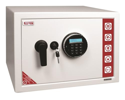 RESKAL – Sicherheitstresor 38,5 l, elektronischer Code, Notschlüssel und Alarm – 2 Riegel à 20 mm, Innenbeleuchtung, einteiliger Stahl – Korrosionsbeständigkeit, LCD-Display – Maße 310 x 430 x 375 mm