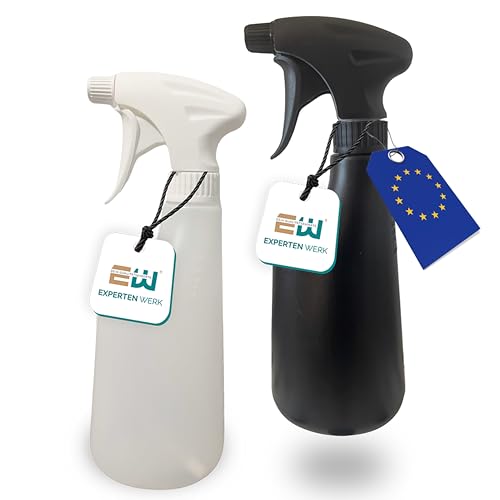 ExpertenWerk® 2er Set Sprühflaschen 600 ml Chemikalienbeständig – Weiß & Schwarz – mit Füllstandanzeige & Verstellbare Düse – Sprühkopf verschließbar - Für Wasser, Reiniger, Desinfektion uvm.