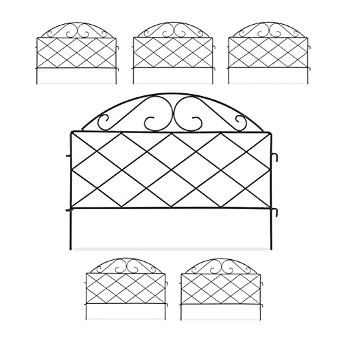 Relaxdays Beetzaun, HxB je 40x54,5 cm, 6 Zaunelemente, Garten Beeteinfassung zum Stecken, Metall, Vintage-Look, schwarz