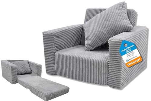 Odolplusz Kindersessel klappbar | Kindersofa Mini-Sessel Kinderstuhl Kuschelsessel | Kindermöbel für Kinderzimmer | (Grau aus Cord)