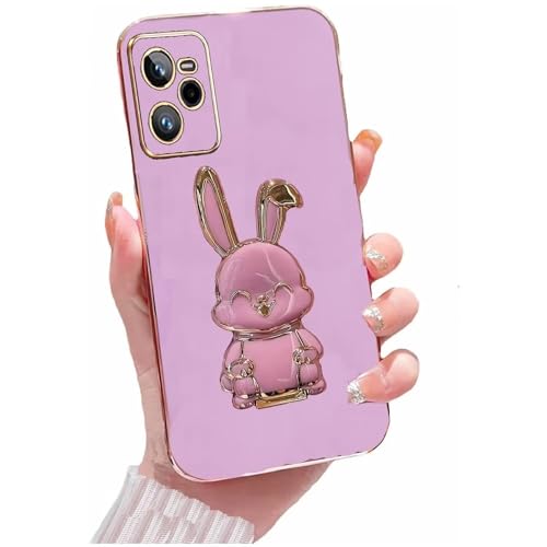 Miagon Kaninchen Ständer Hülle für Realme C35,Cute Mädchen Dünn Galvanisierte Schutzhülle Weiches Case Bumper mit Hase Skalierbar Halter Kickständer