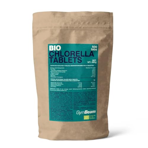 GymBeam Bio Chlorella – Glutenfrei, laktosefrei, Proteinquelle, Grünalge aus Deutschland, unterstützt Entgiftung, Immunsystem, Nerven & Blutbildung, 500 Tabletten