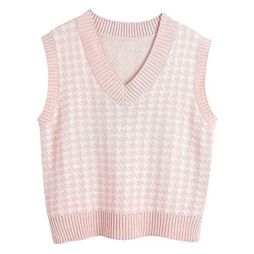 QWUVEDS Damen Casual Print Ärmellos V-Ausschnitt Rippstrick Split Pullover Pullover Weste Bluse Strickweste Ohne Arm Ärmellose Weste Damen Strickweste Damen Ärmellos (PK1, S)