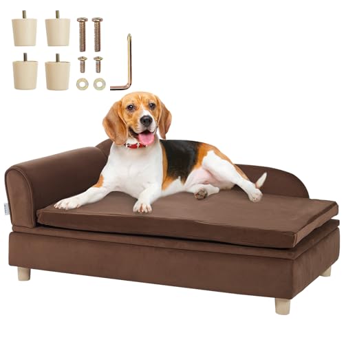VEVOR Haustiersofa, Hundecouch für große Hunde und Katzen, weiches, samtiges Hundesofabett, 50 kg belastbares Katzensofa, Hundebett Haustierbett Dunkelbraun