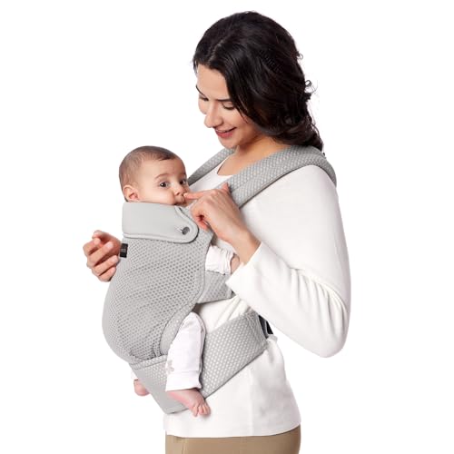 Momcozy Atmungsaktive Netz-Babytrage, ergonomische und leichte Babytrage für 3-20kg mit verbesserter Lendenwirbelstütze, den ganzen Tag komfortabel für freihändiges Elternsein, Air Mesh-Grau