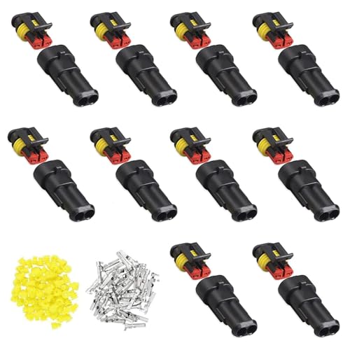Kabel Steckverbinder Stecker 10 Pcs, 2 Polig Wasserdicht Schnellverbinder,Schnellverbinder Terminal, Mit Draht für Auto, KFZ, LKW, Kayak, Boote, Roller, Motorrad