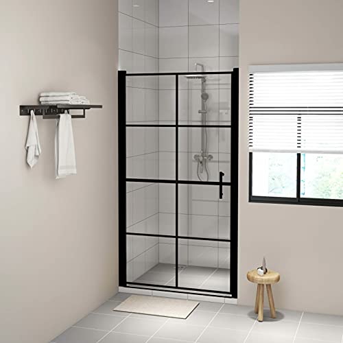Vopese Duschtür Spritzfest Nischentür Pendeltür Duschkabine Schwingtür Duschabtrennung Dusche Badezimmer mit Handgriffe Hartglas 100x178 cm Schwarz Badmöbel