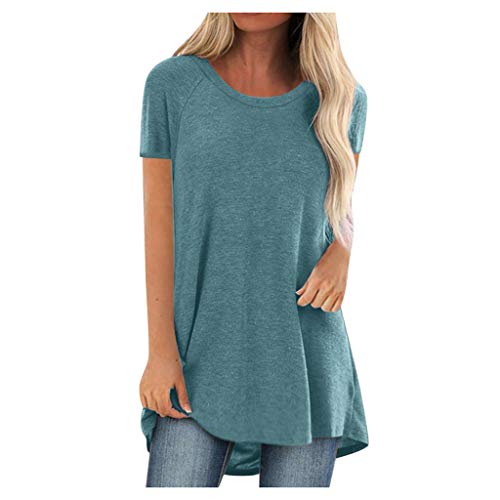 WANGTIANXUE Oversized Tshirt Damen Longshirt Damen Baumwolle Rundhals Kurzarm Oberteil Lose Sommer Shirts Basic Pullover Blusen Tunika Tee Tops Sweatshirt Großen Größen S-5XL