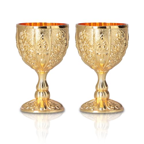 2Pcs Weinkelch,Vintage Goldener Kelch,Weinbecher für die Reisedekorationskollektion,Goldene Retro-Weinkelch Kelche, Mittelalterlicher Kelch, Weinkelch Kelch Becher Vintage Goldener Kelch