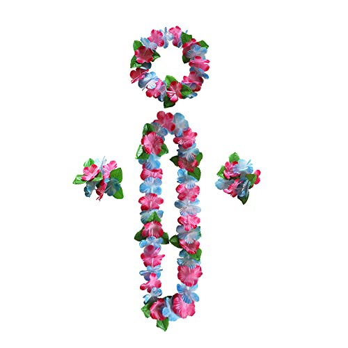 duoyif Hawaiiketten Hawaii Blumen kette Blumenketten Hawaiian Kette Haarband Armbänder Grasrock Party Kostüm Zubehör Blumenkette Für Karnevals Weihnachten Cheerleading Geburtstags Strandpartys (B)