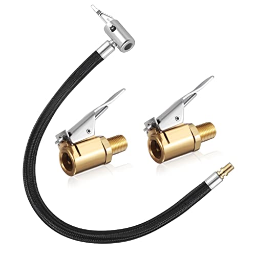 Opopark Ventilverlängerung Set,35cm Reifenfüller Schlauchadapter mit 2 Stück 8mm Autoventil Hebelstecker Air Chuck,Reifenfüllschlauch Messing Autoventil Adapter für Auto Fahrrad Motorrad Kompressor