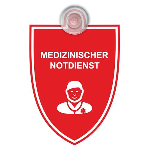 Indigos UG - Schild Medizinischer Notdienst - 9x12 cm - Saugnapfschild - Aluverbund - Emblem - Innenbefestigung für Ihr Auto - UV-Beständig - Einsatzschild
