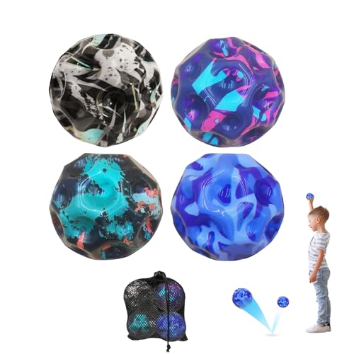YiJiuBa 4 Bällen, Mond Ball,7cm Hohe Springender Gummiball Sprünge Jumpball Mondball, Space Ball, Bounce Ball, Jump Ball Galaxy, Coole Moonballs für Kleinere Kinder, für Drinnen Als Auch Draußen
