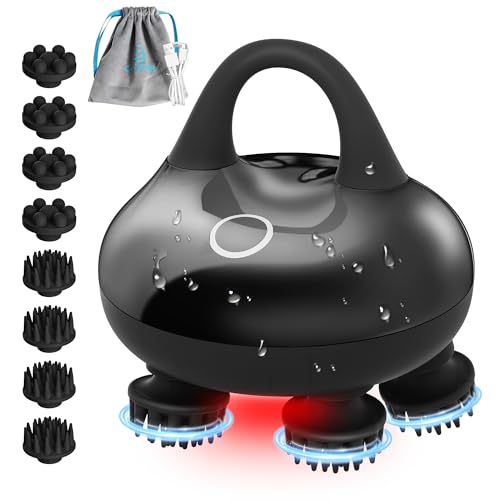 COMFIER Kopfhaut-Massagegerät mit 3 Knetmodi,IPX7 Wasserdichtes Kopfmassagegerät mit 8 Klauen für Tiefenreinigung,Körpermassagegerät für Stressabbau(Schwarz)