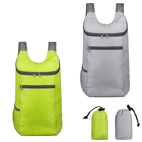 2 Stück Ultraleichte Faltbare Rucksäcke, Kleiner Wanderrucksack, Wasserdichter Wanderrucksack Ultraleicht Outdoor Rucksack, Packbare Rucksäcke für Outdoor-Sport, Reisen, Wandern, Camping, Radfahren