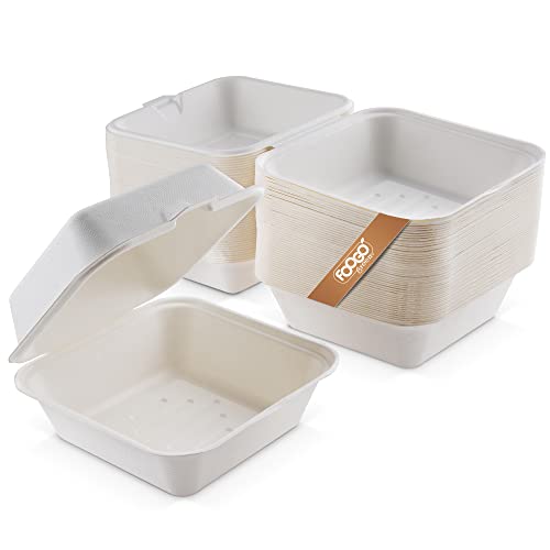 FOOGO Green 50 Stück umweltfreundliche Clamshell-Verpackungsboxen für Takeaway-Burger, 6 Zoll, 17oz / 480ml, hergestellt aus natürlicher Zuckerrohrpulpe, Einweg-Verpackungsbehälter, kompostierbar