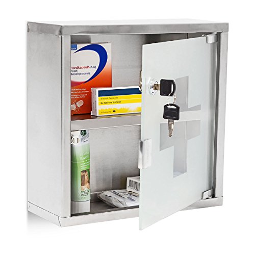 Medizinschrank Arzneischrank Hausapotheke aus Edelstahl & Glas