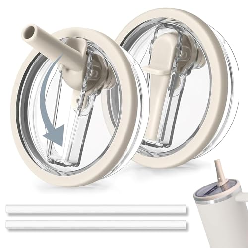 Stanley cup Deckel, 2 Stück Ersatzdeckel für 40oz Becher mit 2 Trinkhalmen, Wiederverwendbarer Auslaufsichere und Staubdichte Stanley cup Deckel Ersatz,Stanley cup Straw Cover