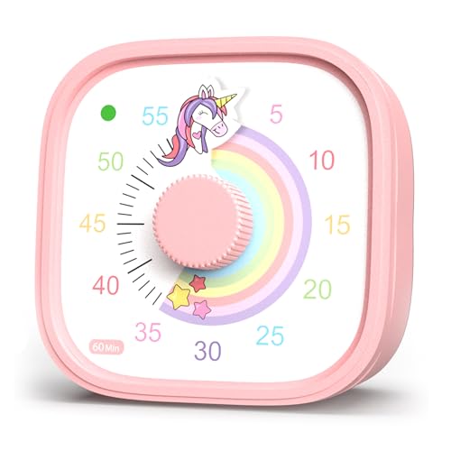 Visueller Timer für Kinder – Einhorn Regenbogen – Zeitmanagement-Tool – 60 Minuten Countdown – Fördert Konzentration & Produktivität – Für Schule, Spielen, Lernen, Zähneputzen – Bunt & witzig