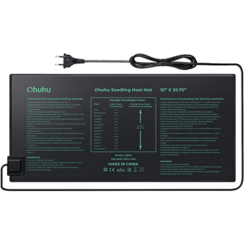 Ohuhu Heizmatte Wärmematte für Sämling Germination, Wasserdichtes Heizmatte Pflanzen Gewächshaus Heizkissen Reptil Temperatur Heizkissen Hydroponischer Gartensaatstarter Sicher Haltbar, 25x52 cm