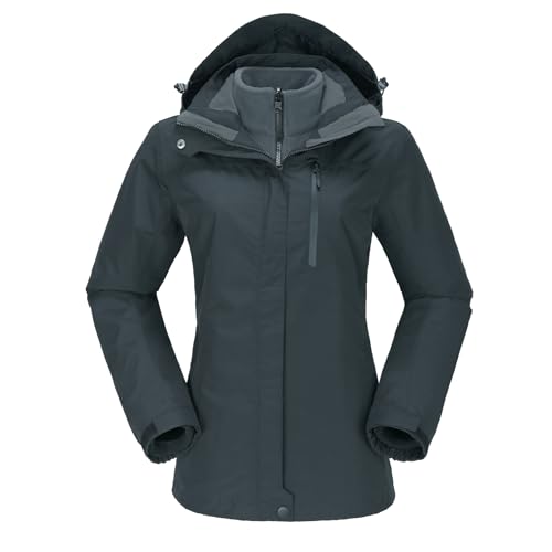 OutPro Skijacke Damen 3 in 1 Winterjacke Wasserdicht Winddicht Funktionsjacke Winterjacke Herausnehmbare Fleece Innenschicht Outdoor Wandern，grau XXL