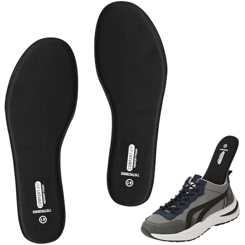 7STROBBS Memory Foam Einlegesohlen Damen & Herren, Ersatz Schuheinlagen Weich Einlagen für Sport Freizeit Alltag, Komforteinlegesohlen Sneaker Wanderschuhe Sportschuhe Stiefel, Schwarz EU38