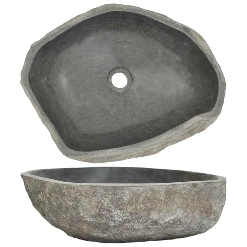vidaXL Waschbecken Flussstein Naturstein Aufsatzwaschbecken Waschschale Waschtisch Handwaschbecken Bad Waschplatz Badezimmer Oval 45-53cm