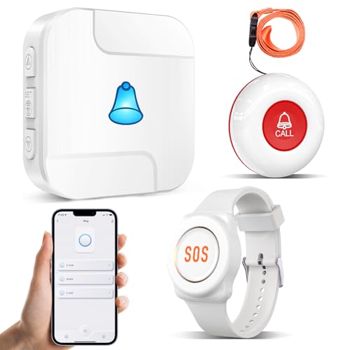 ChunHee WiFi Notrufknopf für Senioren Notfallarmband Emergency Alert System für Senioren Patienten Behinderte Ältere (unterstützt nur 2.4GHz Wi-Fi) (1*Empfänger + 1 Taste + 1*Armband)