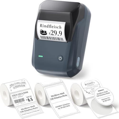 NIIMBOT B1 Etikettendrucker mit 3 Etikettenrollen, Bluetooth Etikettiergerät Beschriftungsgerät Selbstklebend, Aufkleber Drucker Label Printer für Geschäfte, Supermärkte, Büros, Lagerhaltung zu Hause