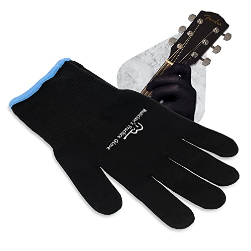 Musiker Praxis Handschuh - 1er Pack Gitarrenhandschuhe für Damen und Herren, Fingerspitzenschutz zum Spielen von Saiteninstrumenten, Handproblemen und mehr, Nylon dünne Handschuhe für Indoor/Outdoor Gigs, klein, schwarz