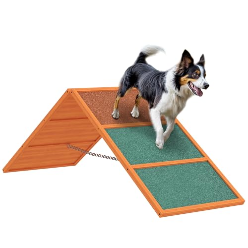 PawHut Hunde Agility Steg Agility-Ausrüstung für Hunde mit klappbare Brücke, rutschfeste Oberfläche höhenvertstellbar Agility-Gerät für Garten, 173 x 59 x 66 cm, Orange